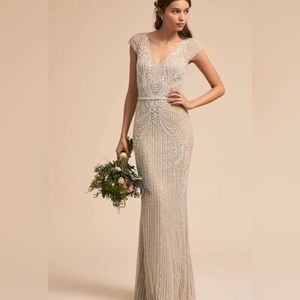 BHLDN Sanders Dress Beaded Sheath bridal gown wedding Size 8 like new